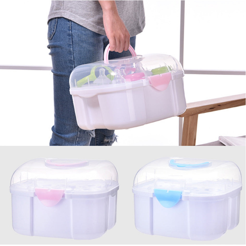 Baby Milk Bottle Tableware Storage Box with Dust Cover Blue