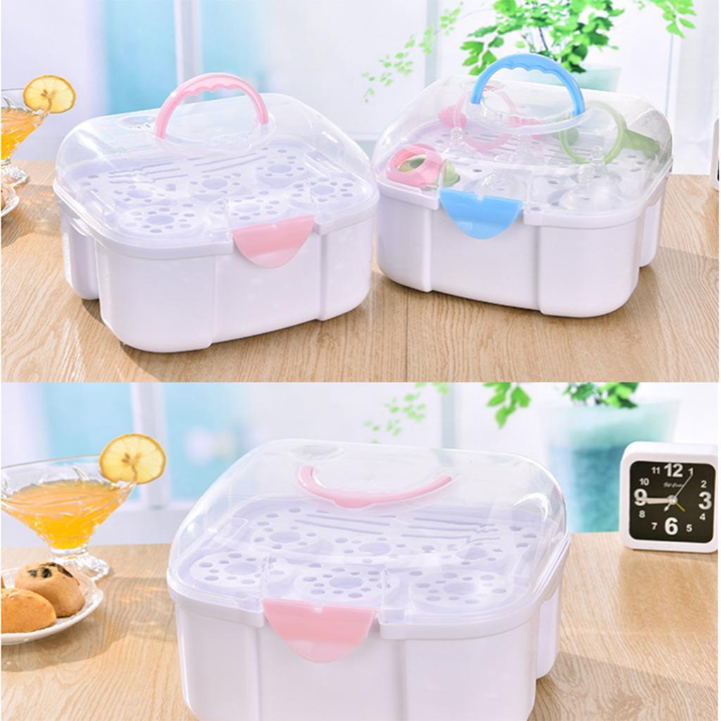 Baby Milk Bottle Tableware Storage Box with Dust Cover Pink