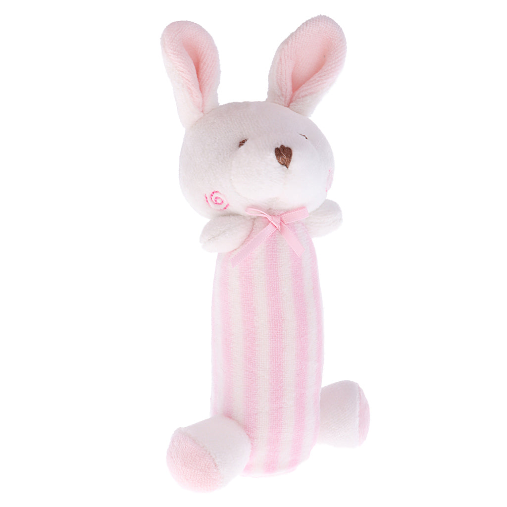 Kids Animal Handbells plush Squeeze Rattle Baby Toy Kids Gift Pink rabbit