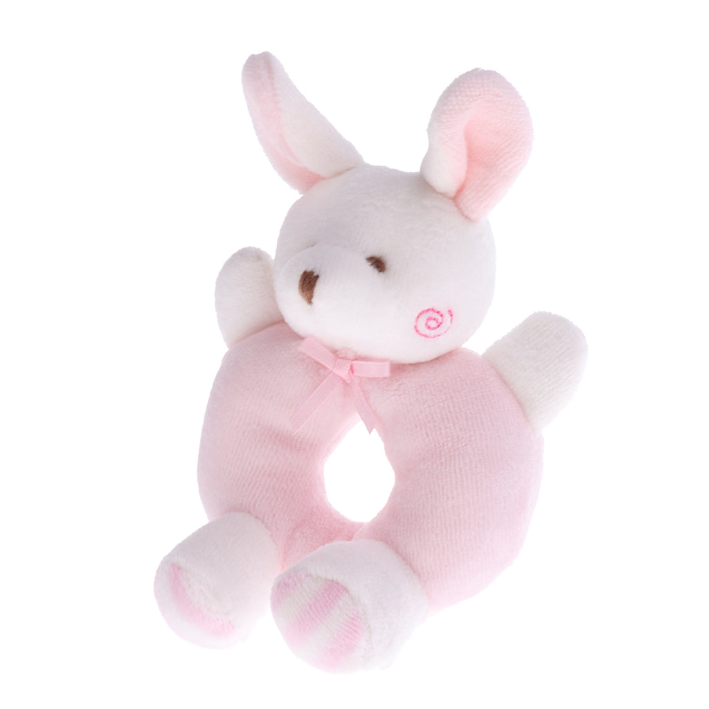 Kids Animal Handbells plush Squeeze Rattle Baby Toy Kids Gift Pink rabbit