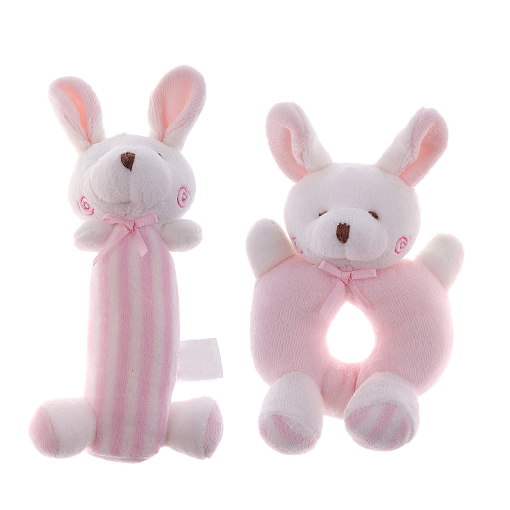 Kids Animal Handbells plush Squeeze Rattle Baby Toy Kids Gift Pink rabbit