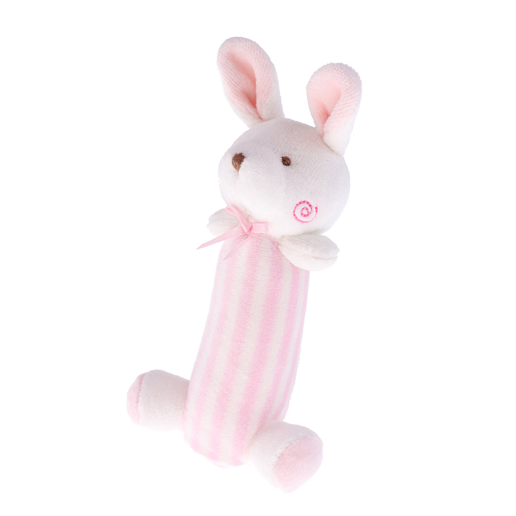 Kids Animal Handbells plush Squeeze Rattle Baby Toy Kids Gift Pink rabbit