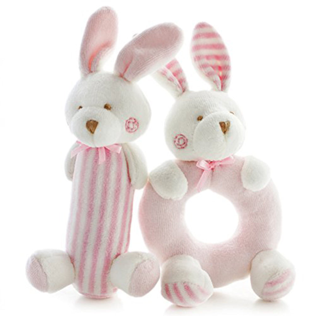 Kids Animal Handbells plush Squeeze Rattle Baby Toy Kids Gift Pink rabbit