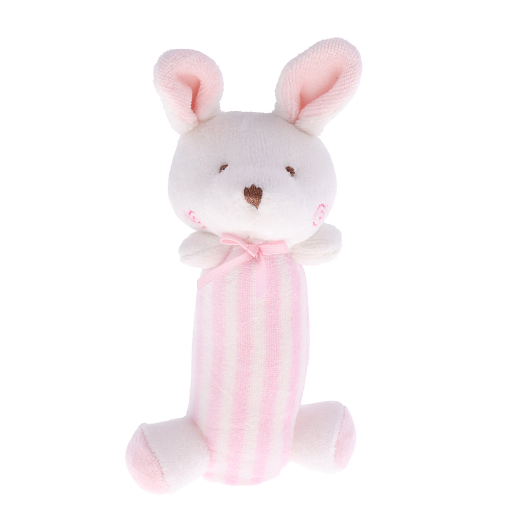 Kids Animal Handbells plush Squeeze Rattle Baby Toy Kids Gift Pink rabbit