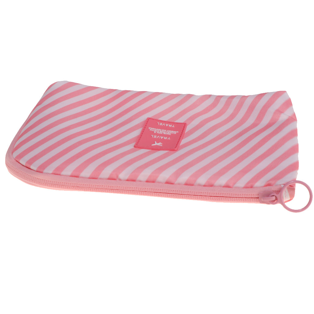 Electronic Accessories Storage USB Cable Organizer Bag Case  Pink Stripe