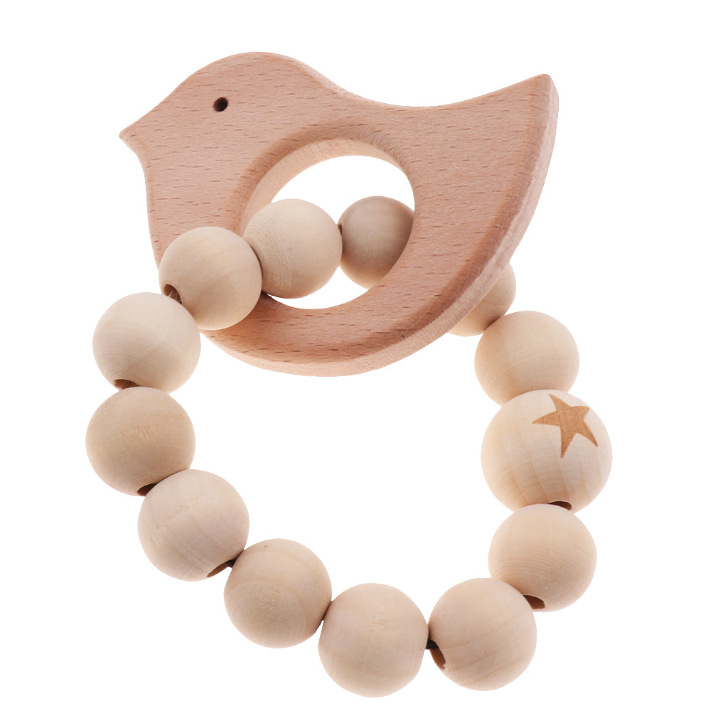 Natural Wooden Baby Teether Wood Teething Bracelet Ring Star