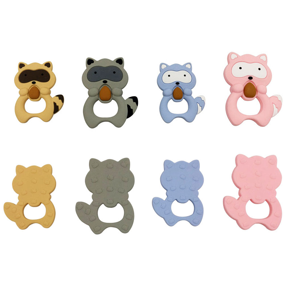 Silicone Teething Teether Necklace Chew Baby BPA Free Jewelry Pink Raccoon