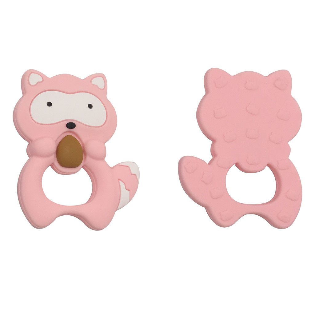 Silicone Teething Teether Necklace Chew Baby BPA Free Jewelry Pink Raccoon