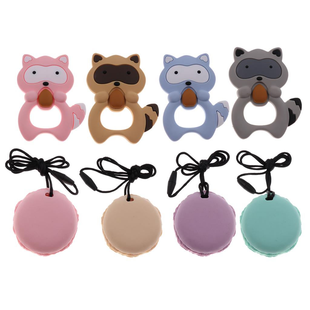 Silicone Teething Teether Necklace Chew Baby BPA Free Jewelry Pink Raccoon