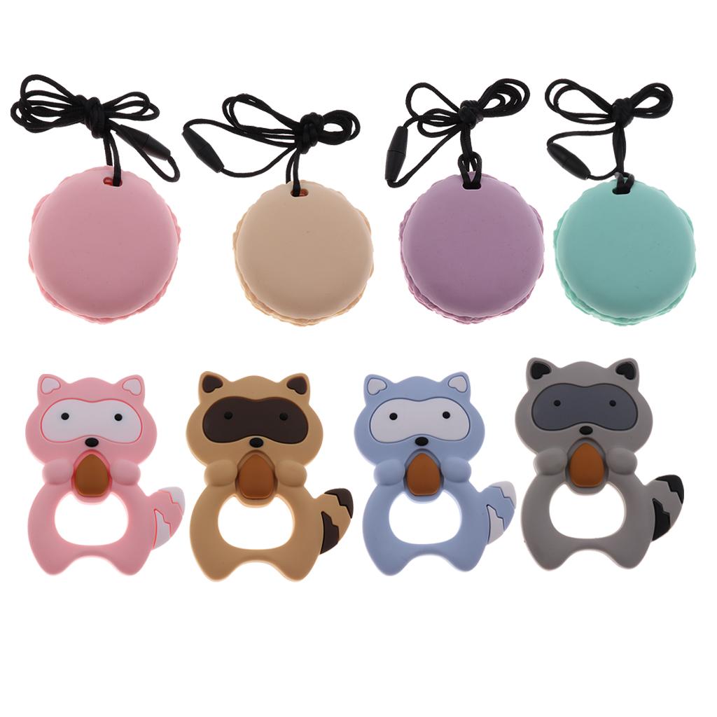 Silicone Teething Teether Necklace Chew Baby BPA Free Jewelry Pink Raccoon