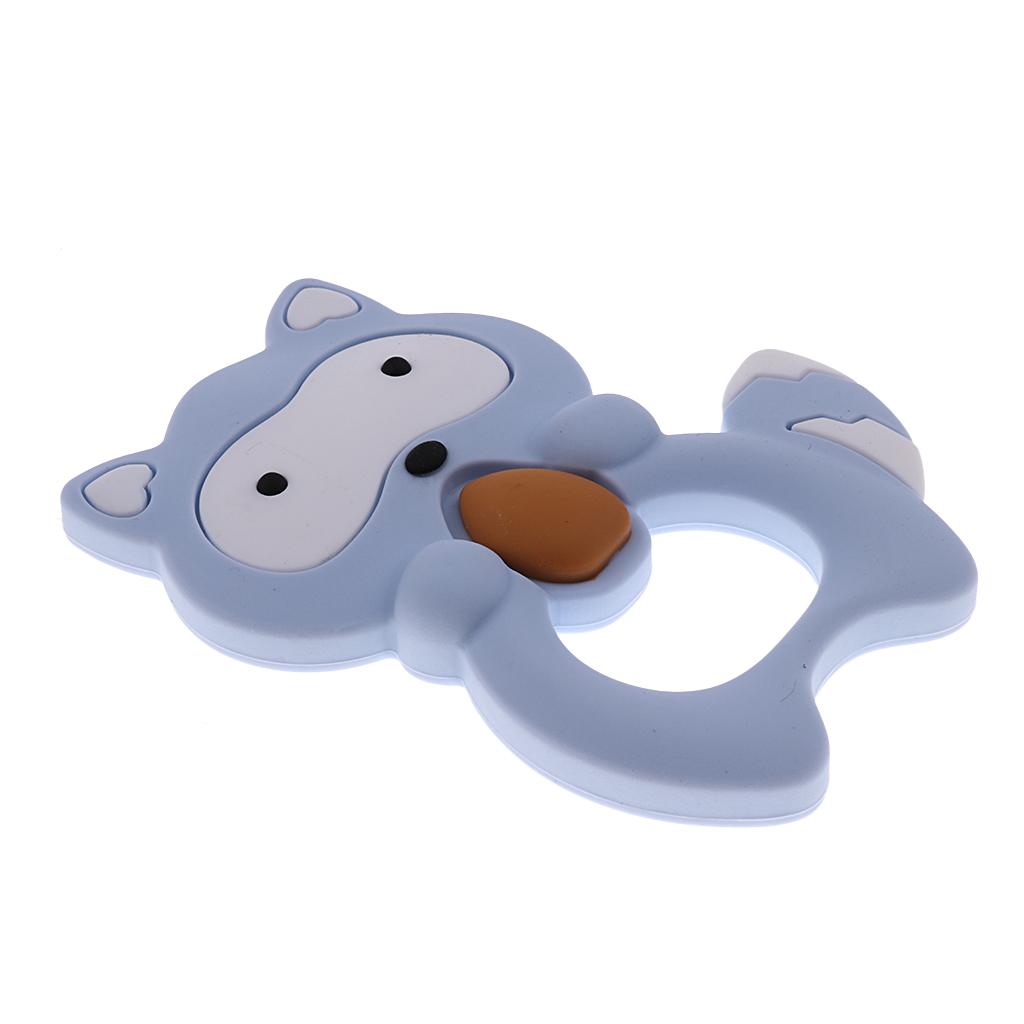 Silicone Teething Teether Necklace Chew Baby BPA Free Jewelry Blue Raccoon