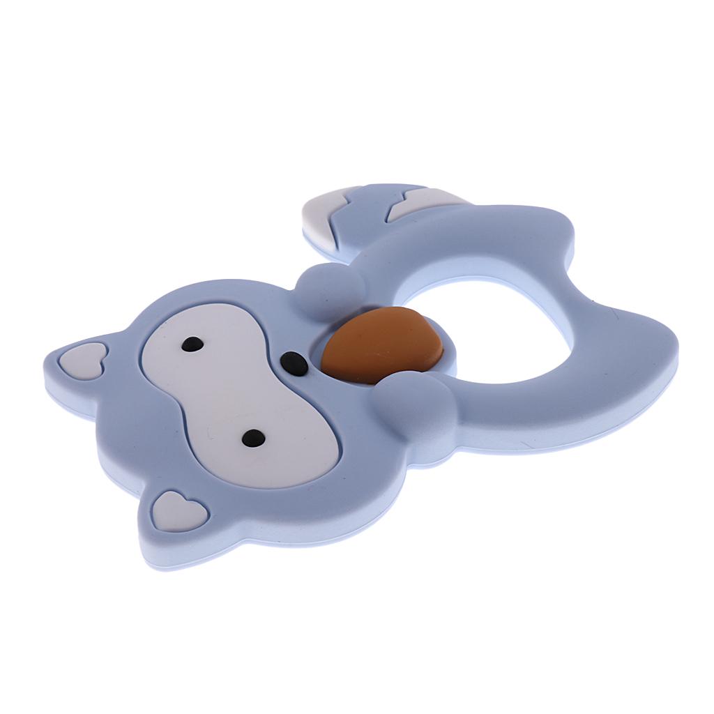 Silicone Teething Teether Necklace Chew Baby BPA Free Jewelry Blue Raccoon