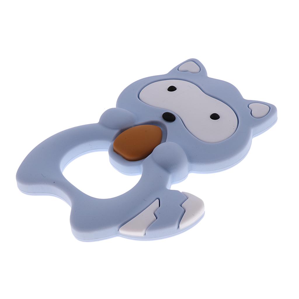 Silicone Teething Teether Necklace Chew Baby BPA Free Jewelry Blue Raccoon