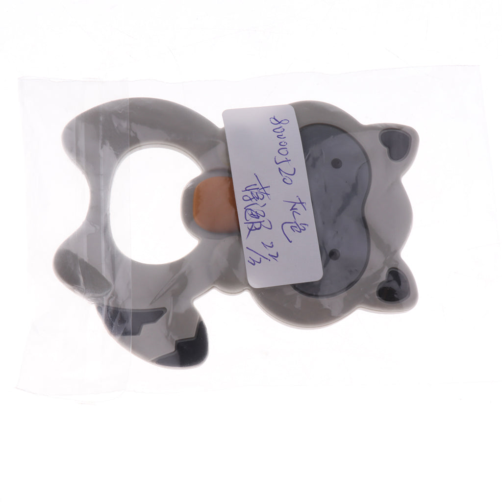 Silicone Teething Teether Necklace Chew Baby BPA Free Jewelry Gray Raccoon