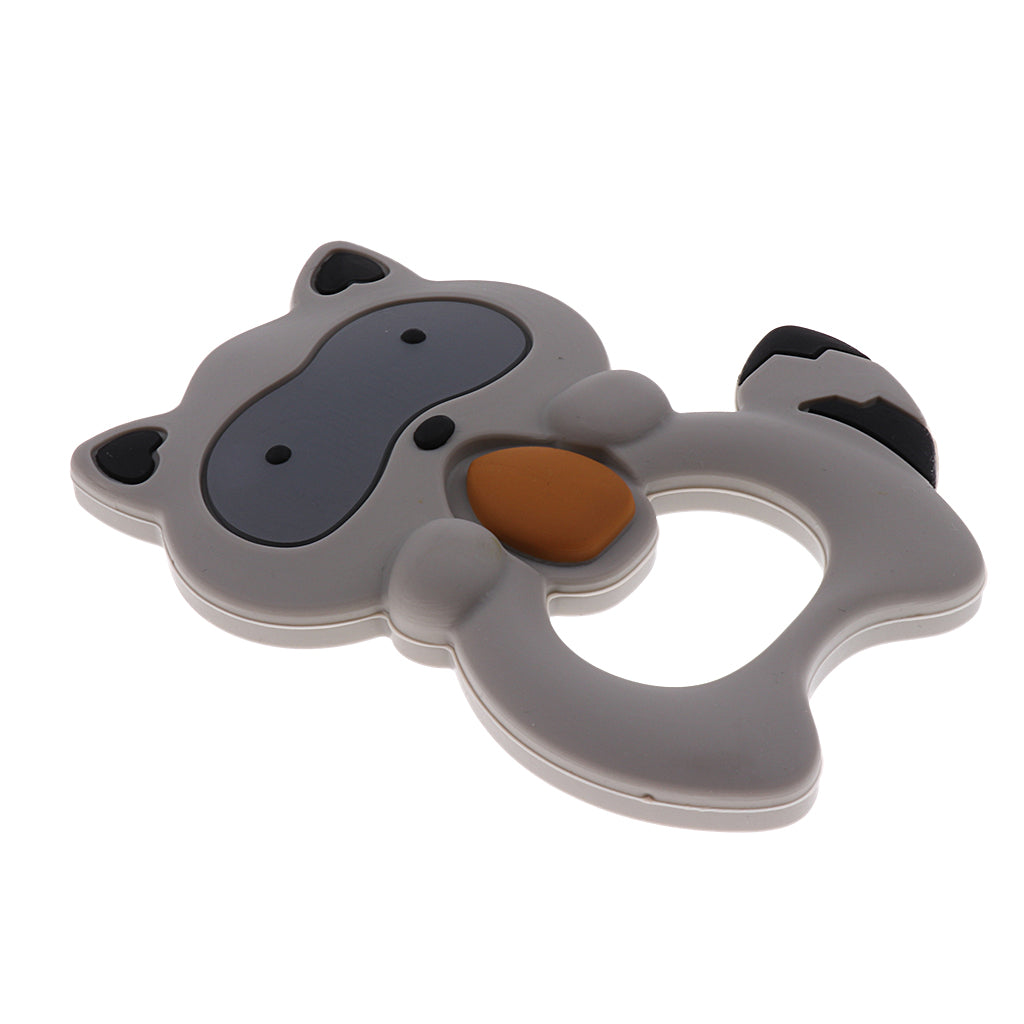 Silicone Teething Teether Necklace Chew Baby BPA Free Jewelry Gray Raccoon