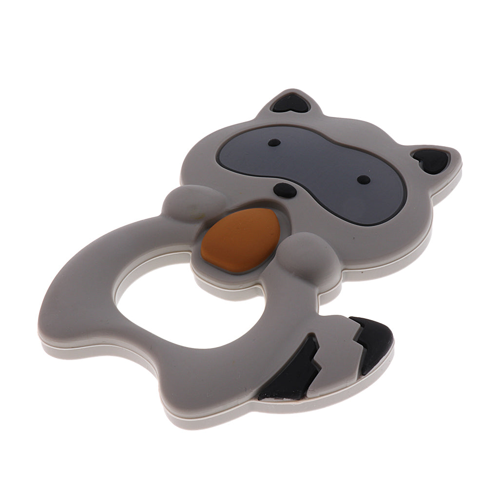 Silicone Teething Teether Necklace Chew Baby BPA Free Jewelry Gray Raccoon