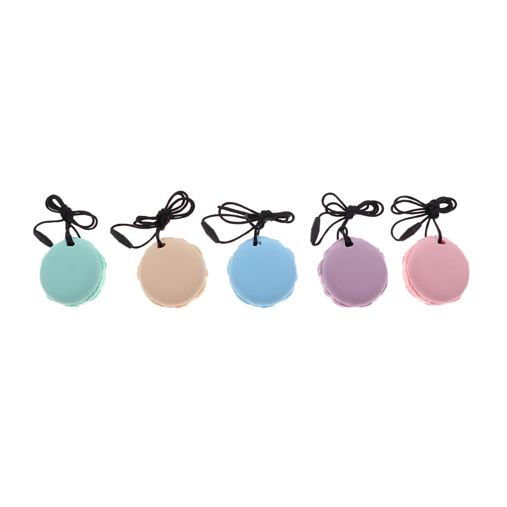 Silicone Teething Teether Necklace Chew Baby BPA Free Jewelry Pink Macarons