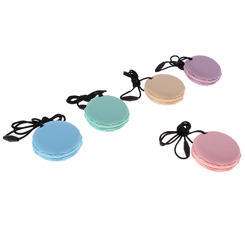 Silicone Teething Teether Necklace Chew Baby BPA Free Jewelry Blue Macarons