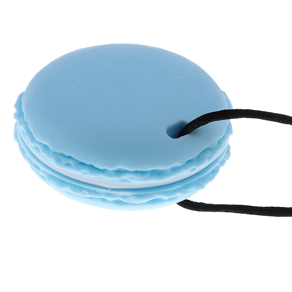 Silicone Teething Teether Necklace Chew Baby BPA Free Jewelry Blue Macarons