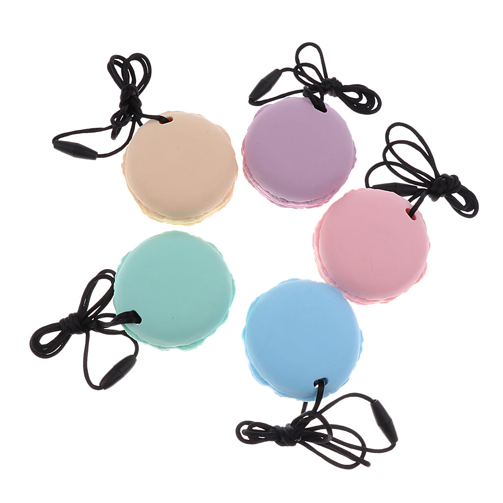 Silicone Teething Teether Necklace Chew Baby BPA Free Jewelry Blue Macarons