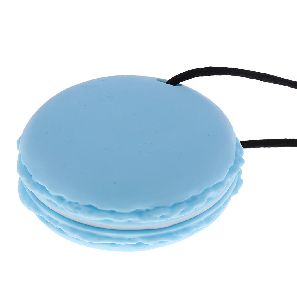 Silicone Teething Teether Necklace Chew Baby BPA Free Jewelry Blue Macarons