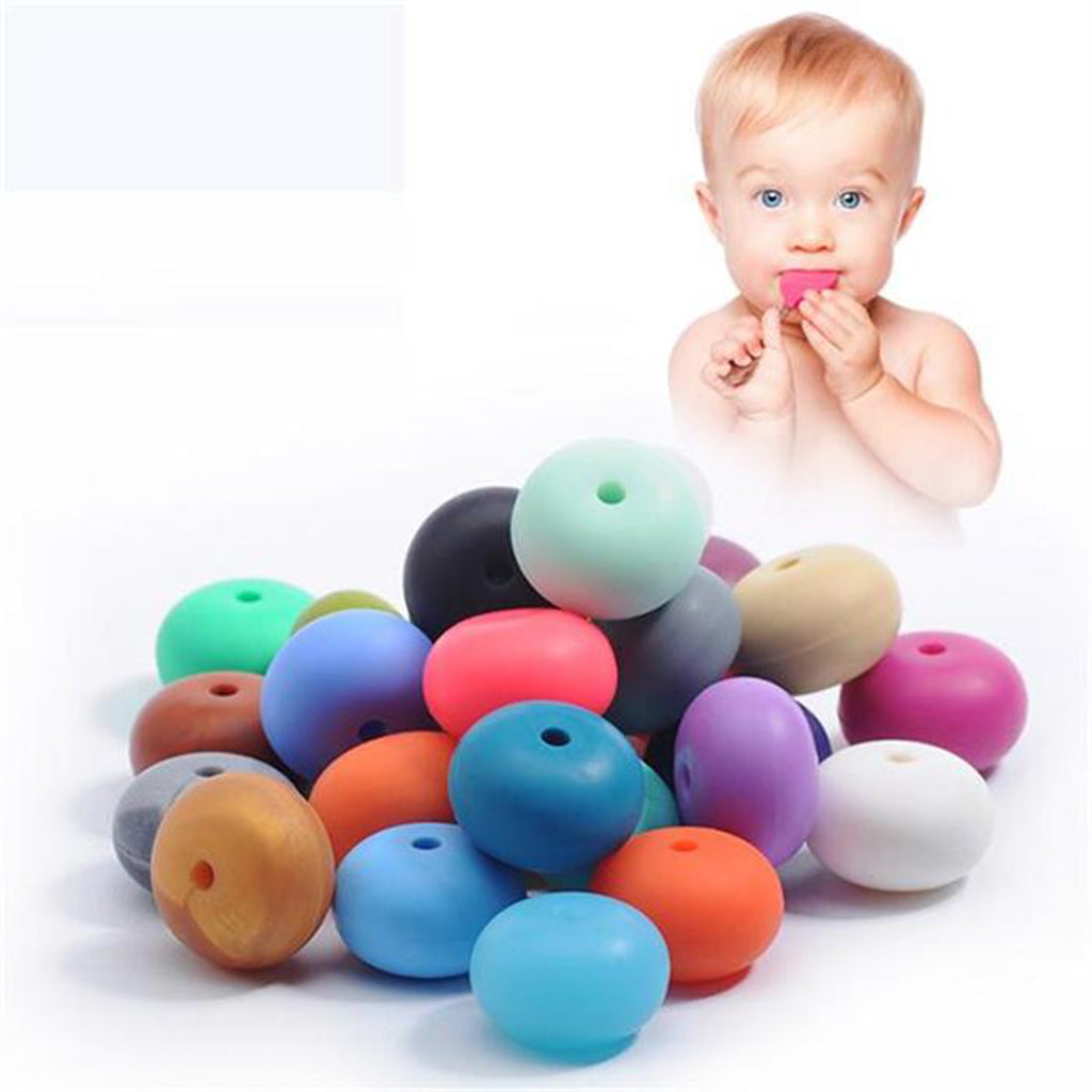 Baby BPA Free Silicone Teething NecklaceTeether Round Beads Gray