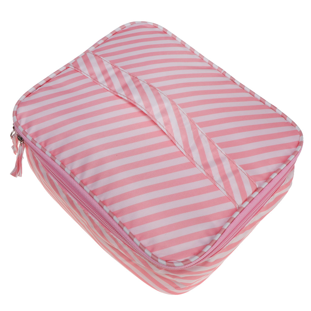 Toiletry Makeup Bag Wash Carry Organizer Zipper Compartment Bag Pink Stripe