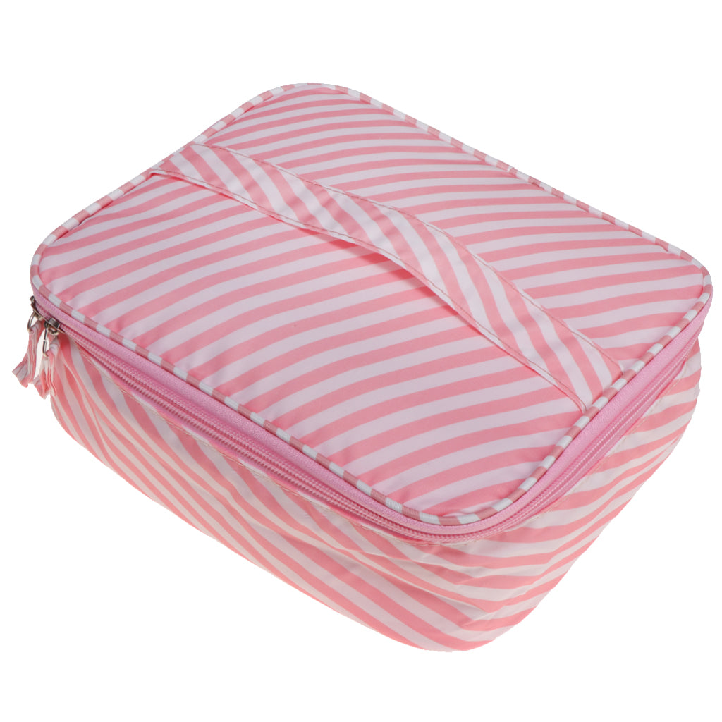 Toiletry Makeup Bag Wash Carry Organizer Zipper Compartment Bag Pink Stripe