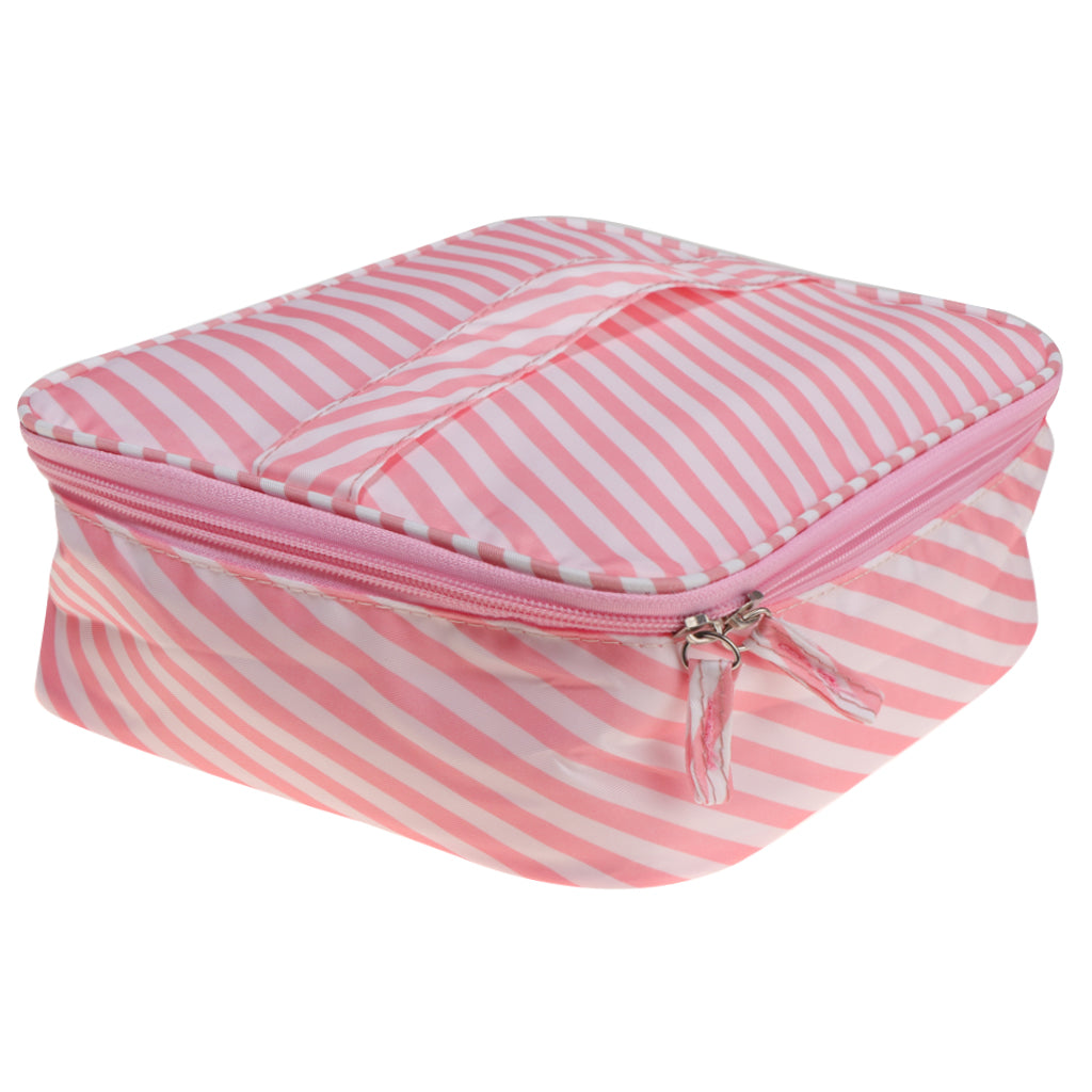 Toiletry Makeup Bag Wash Carry Organizer Zipper Compartment Bag Pink Stripe