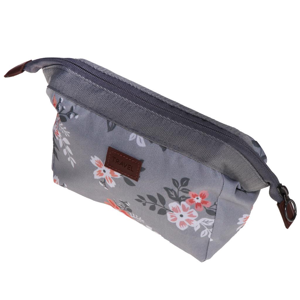 Travel Toiletry Bag Makeup Cosmetic Storage Wash Bag Light Grey Flowers