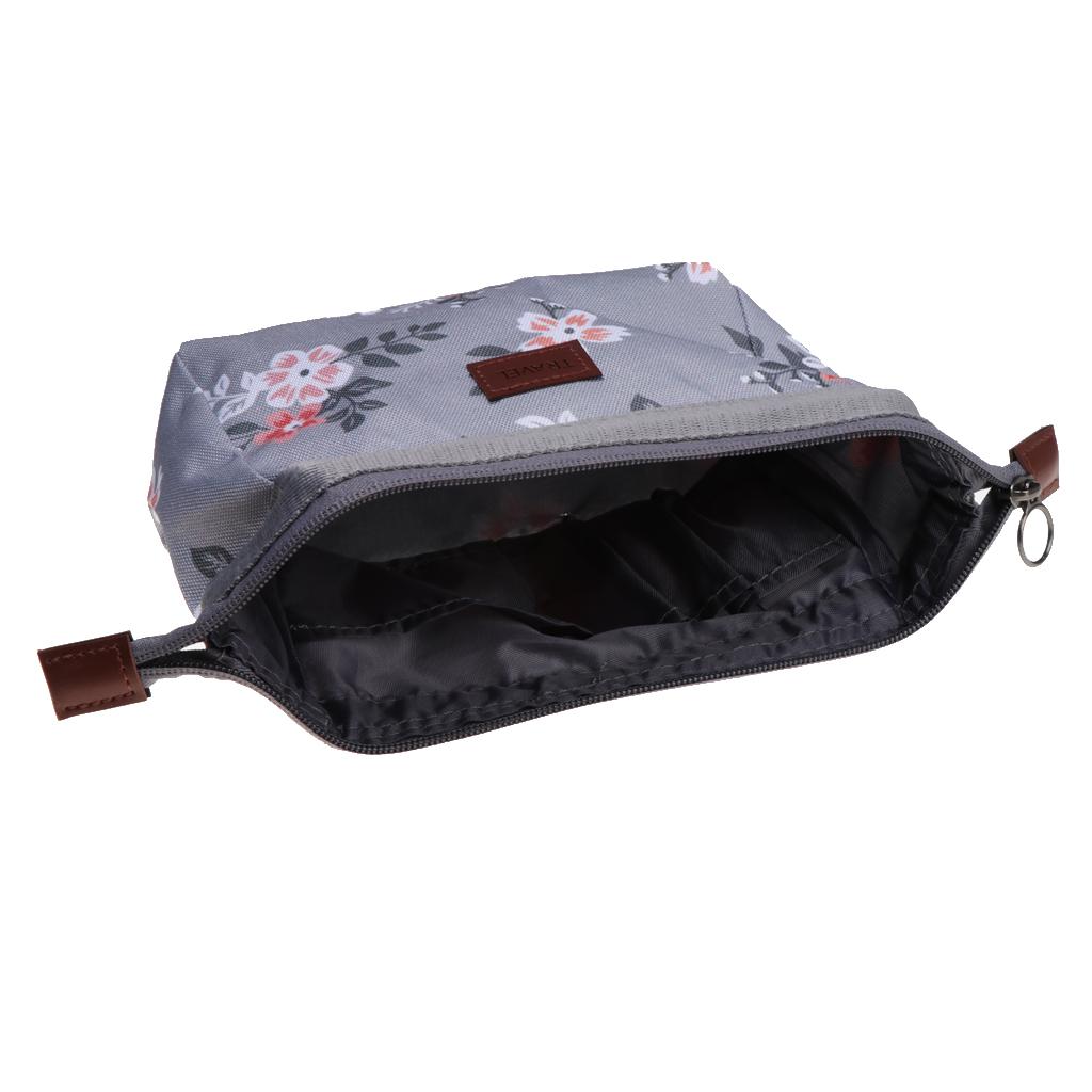 Travel Toiletry Bag Makeup Cosmetic Storage Wash Bag Light Grey Flowers