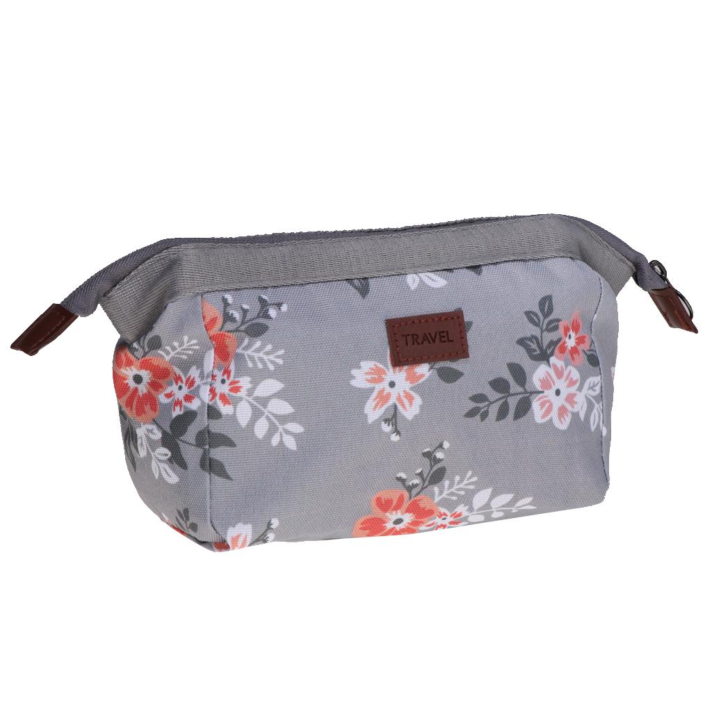 Travel Toiletry Bag Makeup Cosmetic Storage Wash Bag Light Grey Flowers