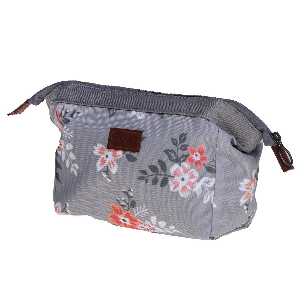 Travel Toiletry Bag Makeup Cosmetic Storage Wash Bag Light Grey Flowers