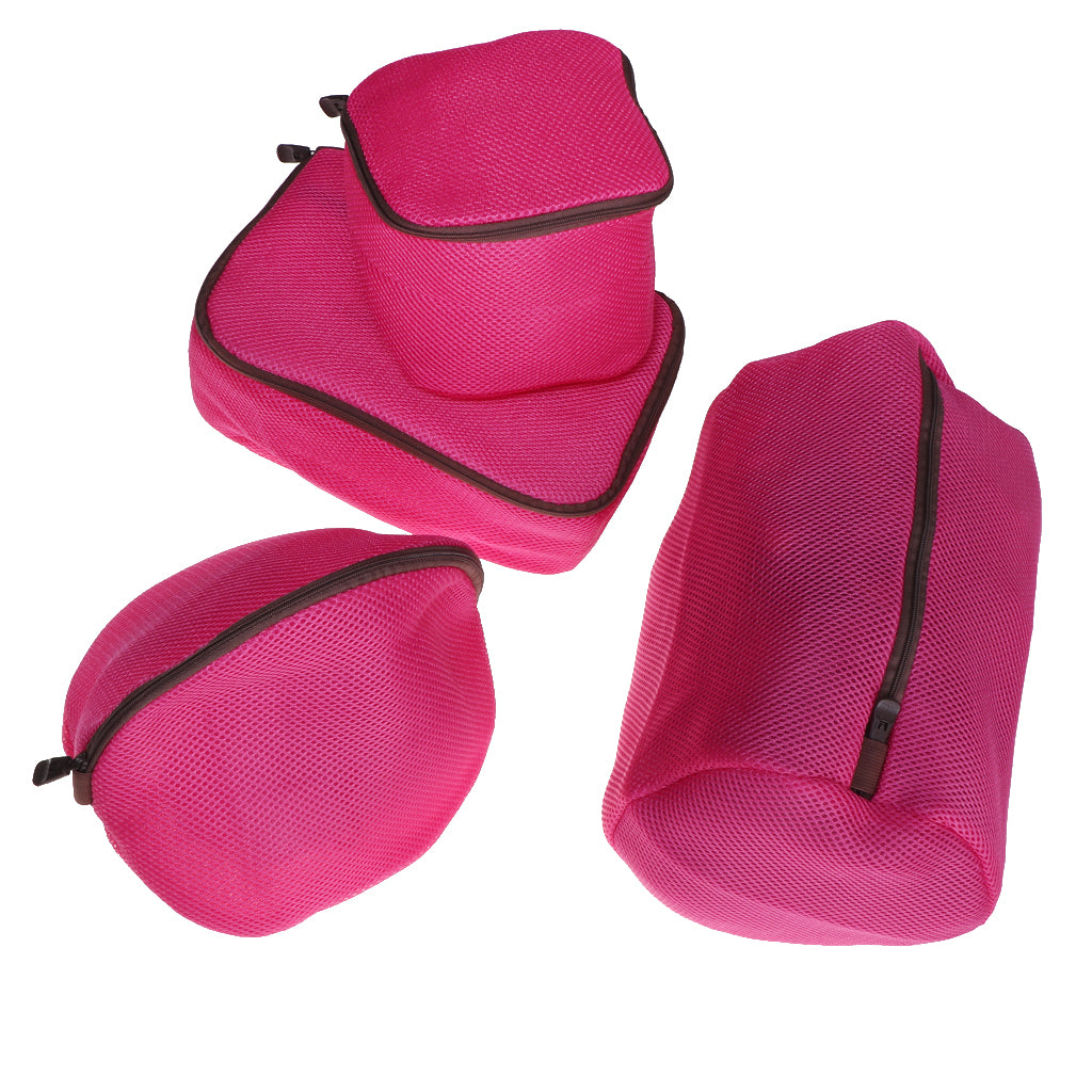 4pcs Laundry Bag Bra Lingerie Clothes Washing Machine Bag Set Rose Red 4Pcs