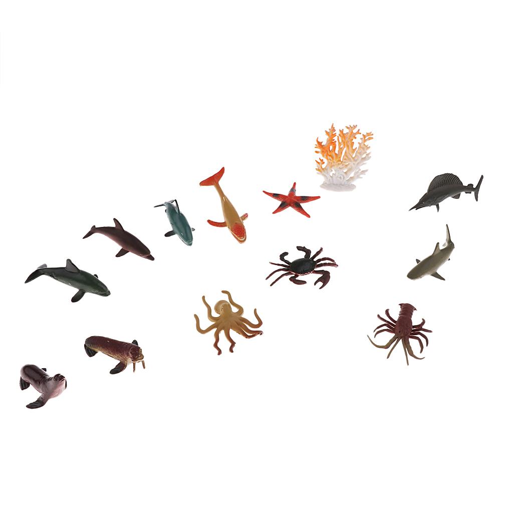 12pcs Plastic Ocean Animals Sea Creatures Model Kids Toy Dolphin Whale Crab