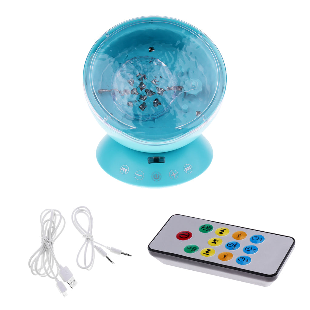 Ocean Wave Projector Remote Control 12 LED Night Light Music Player Blue