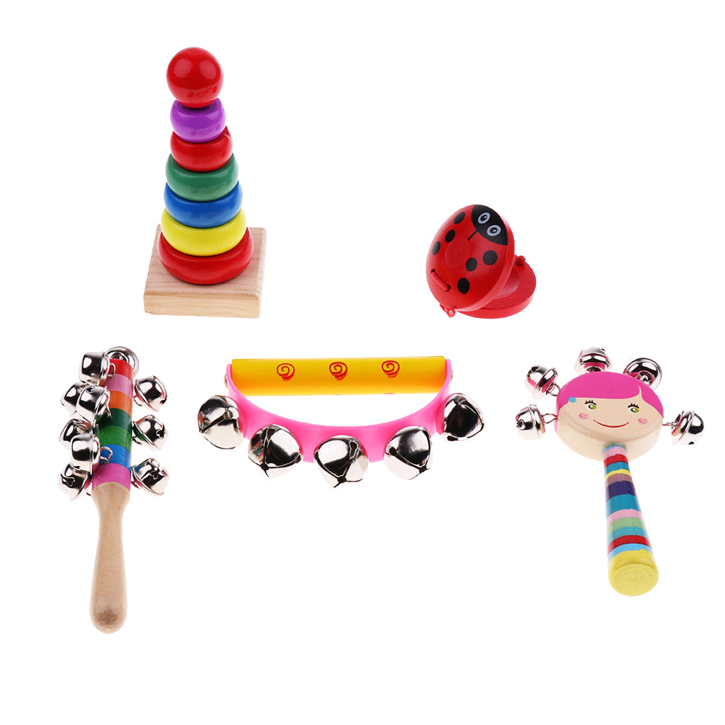 Wooden Childrens Musical Instrument Toy Percussion Sound  5Pcs