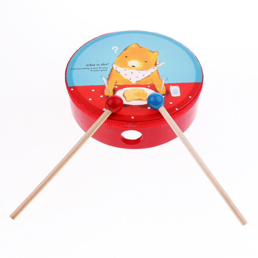 Wood Drum with Stick Percussion Musical Educational Toy Instrument for Kids