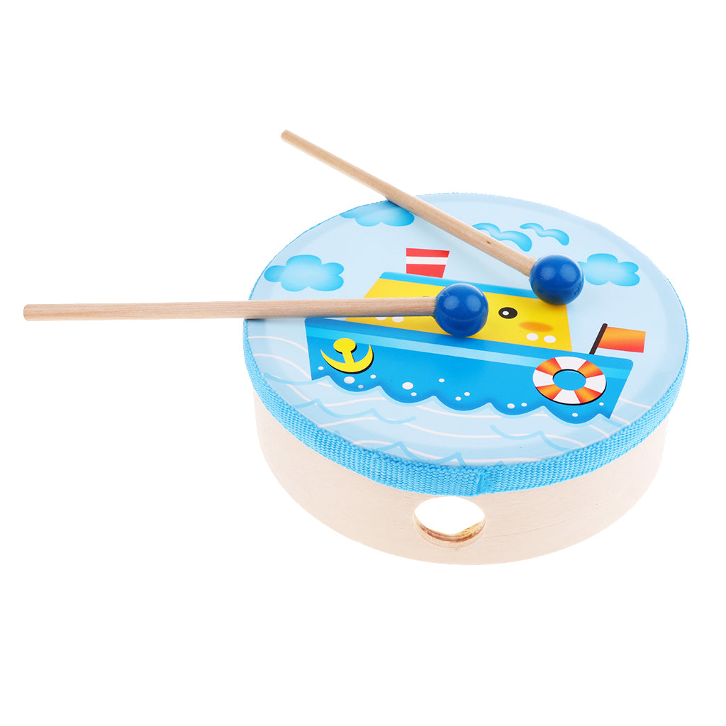 Wood Drum with Stick Percussion Musical Educational Toy Instrument for Kids