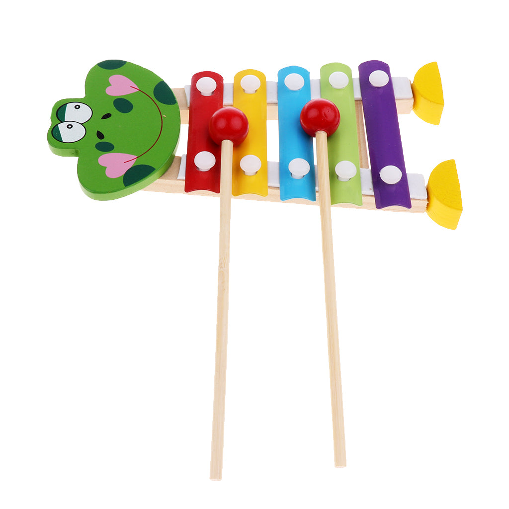 Wooden Xylophone Musical Toy for Kids  - With Clear Sounding Metal Keys and Two Child-Safe Wooden Mallets