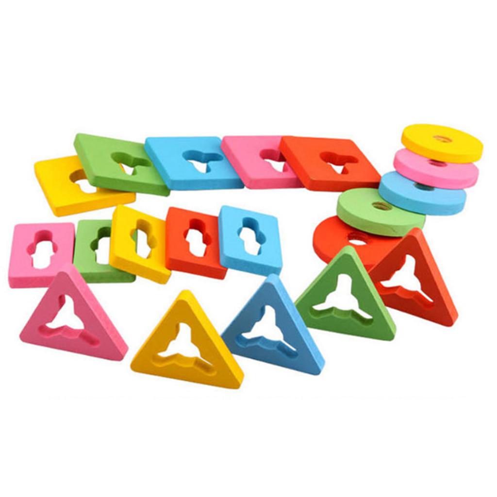 Wooden Educational Preschool Shape Color Recognition Geometric Board Block Stack Sort Chunky Puzzle Toys for Kid Children