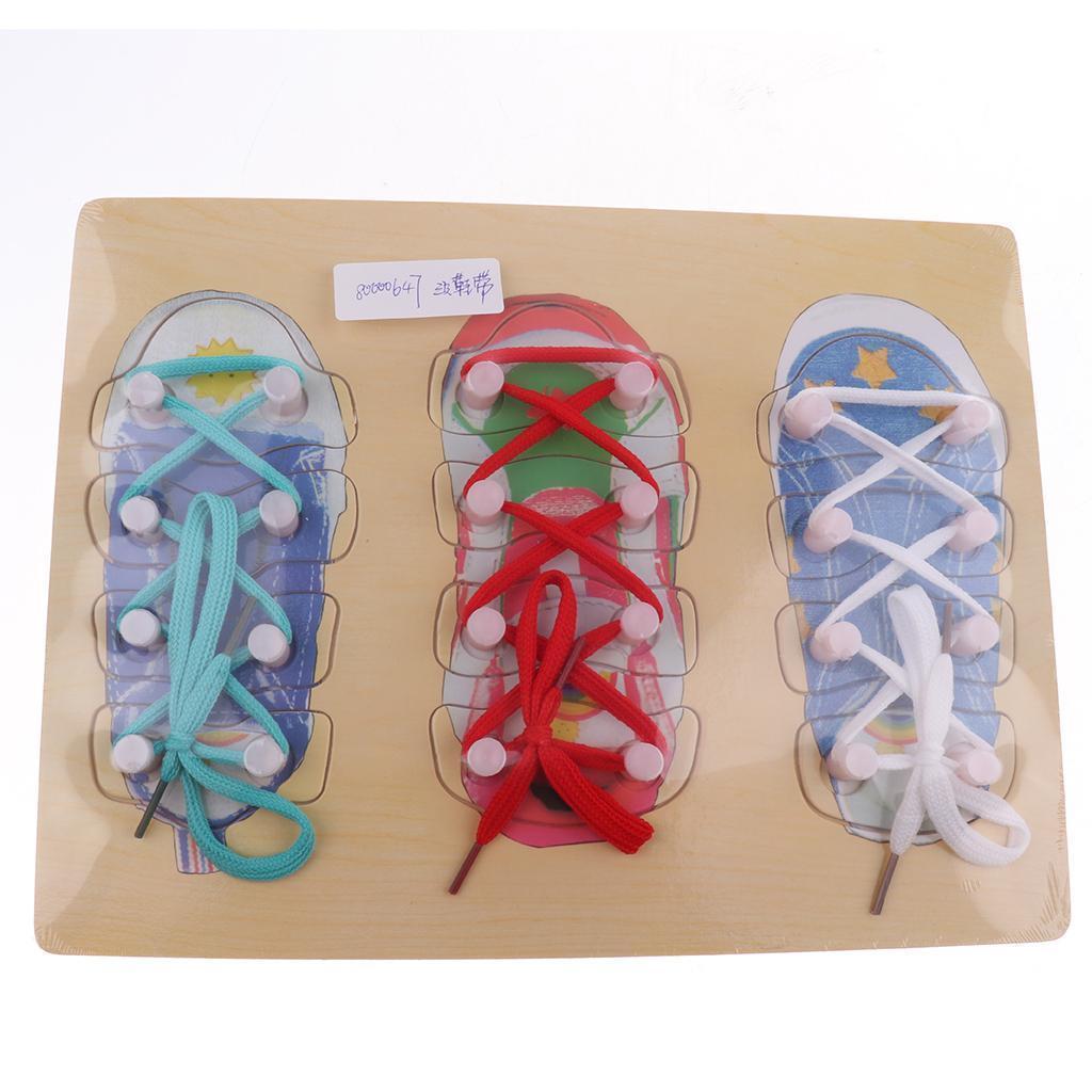 Wooden Lacing Shoe Early Learning Toy Threading Learn to Tie Laces Motor Skills