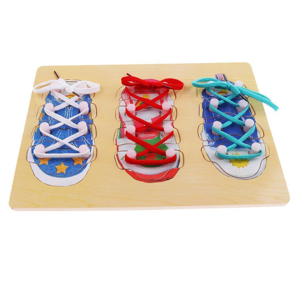 Wooden Lacing Shoe Early Learning Toy Threading Learn to Tie Laces Motor Skills