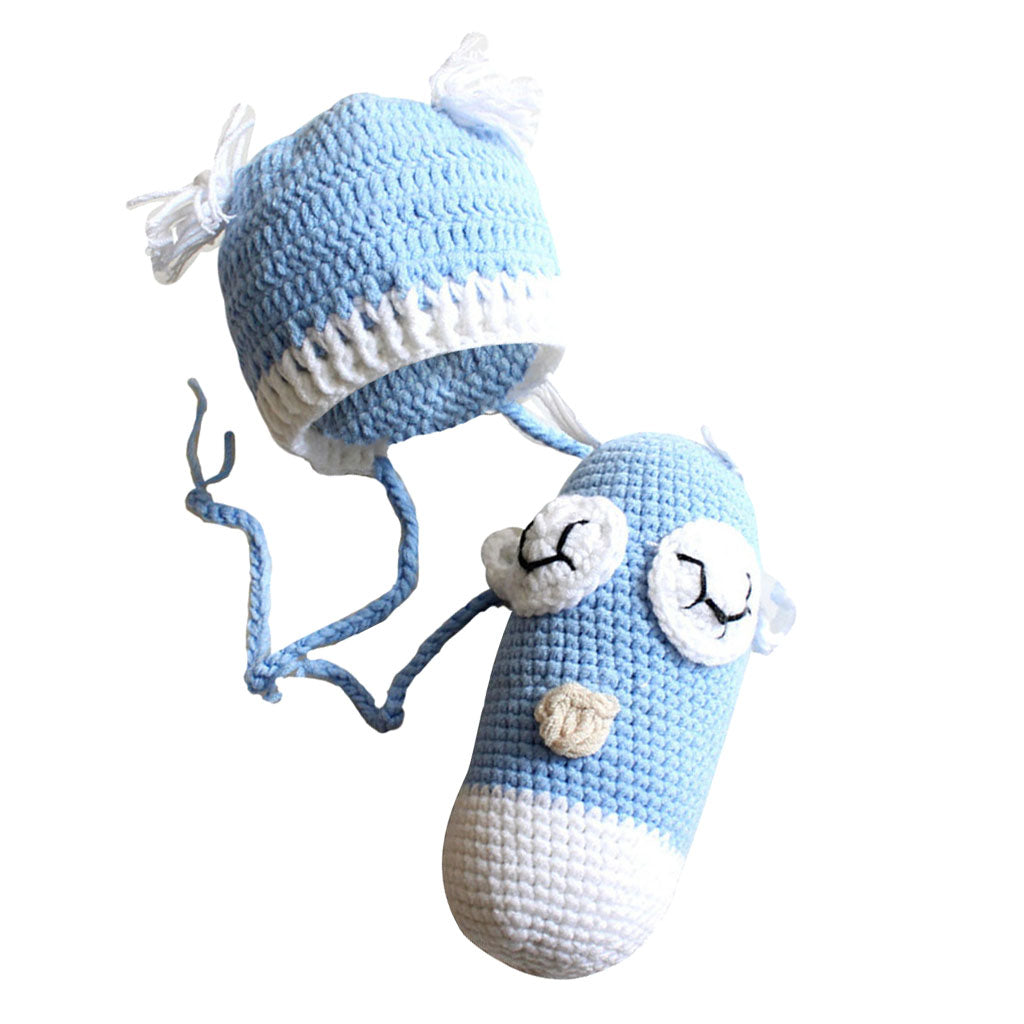 Baby Boy Girl Toddler Owl Knit Crochet Hat Beanie Caps Photo Prop Blue