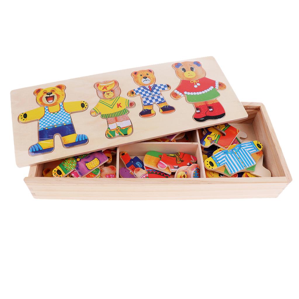 Wooden Jigsaw Puzzle Educational Toys Bear Family Dress Up Games for Kids