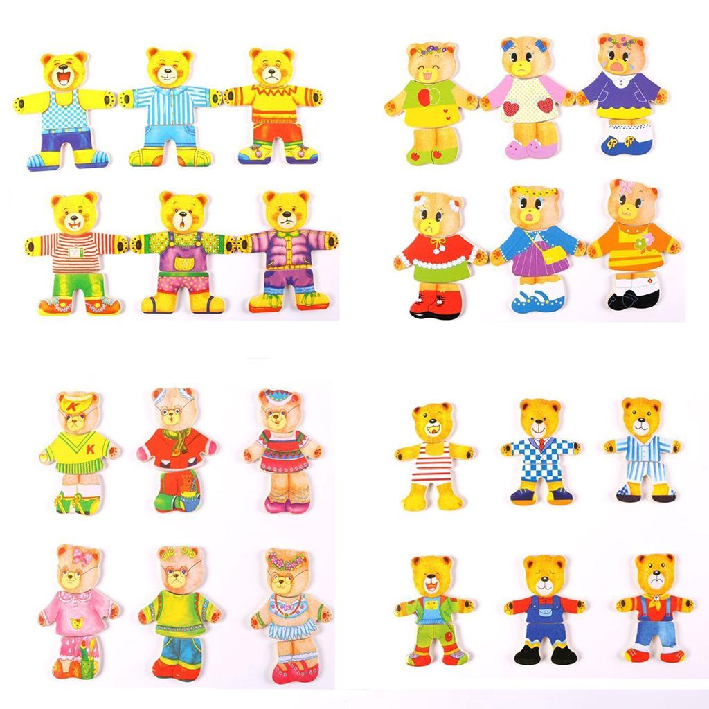 Wooden Jigsaw Puzzle Educational Toys Bear Family Dress Up Games for Kids