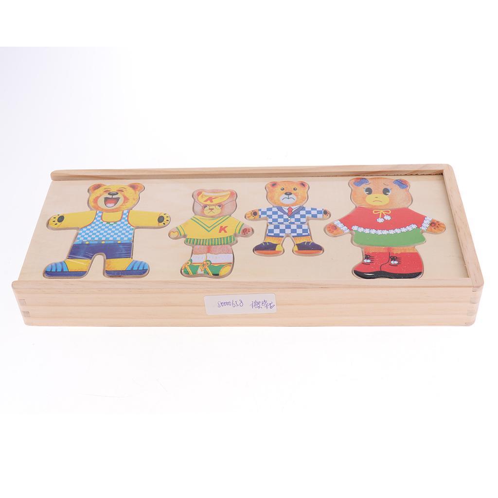 Wooden Jigsaw Puzzle Girls Educational Toys Bear Family Dress Up Games for Kids