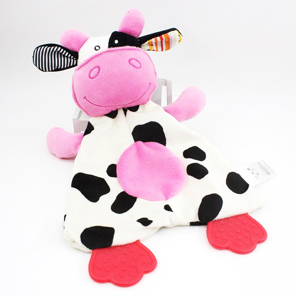 Baby Animal Soft Plush with BB Hand Rattle Security Blanket  Cow