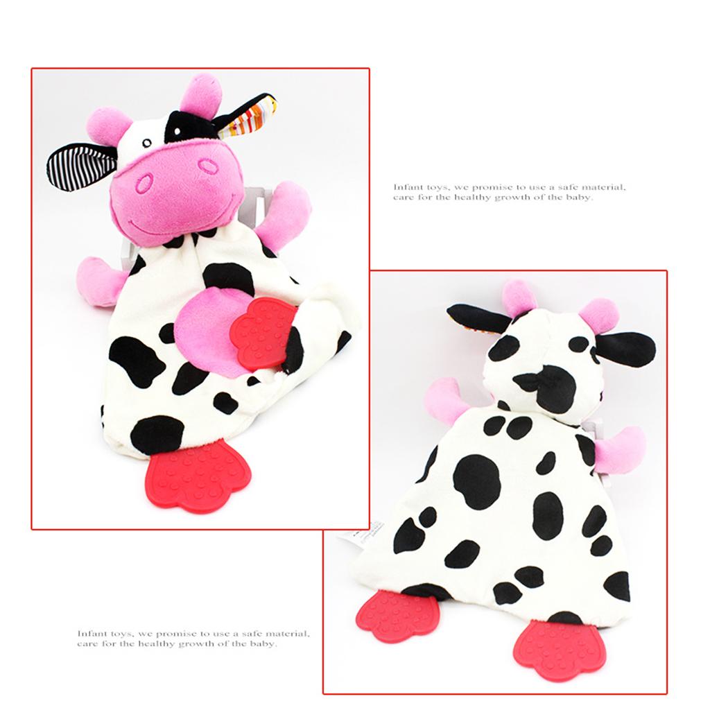 Baby Animal Soft Plush with BB Hand Rattle Security Blanket  Cow