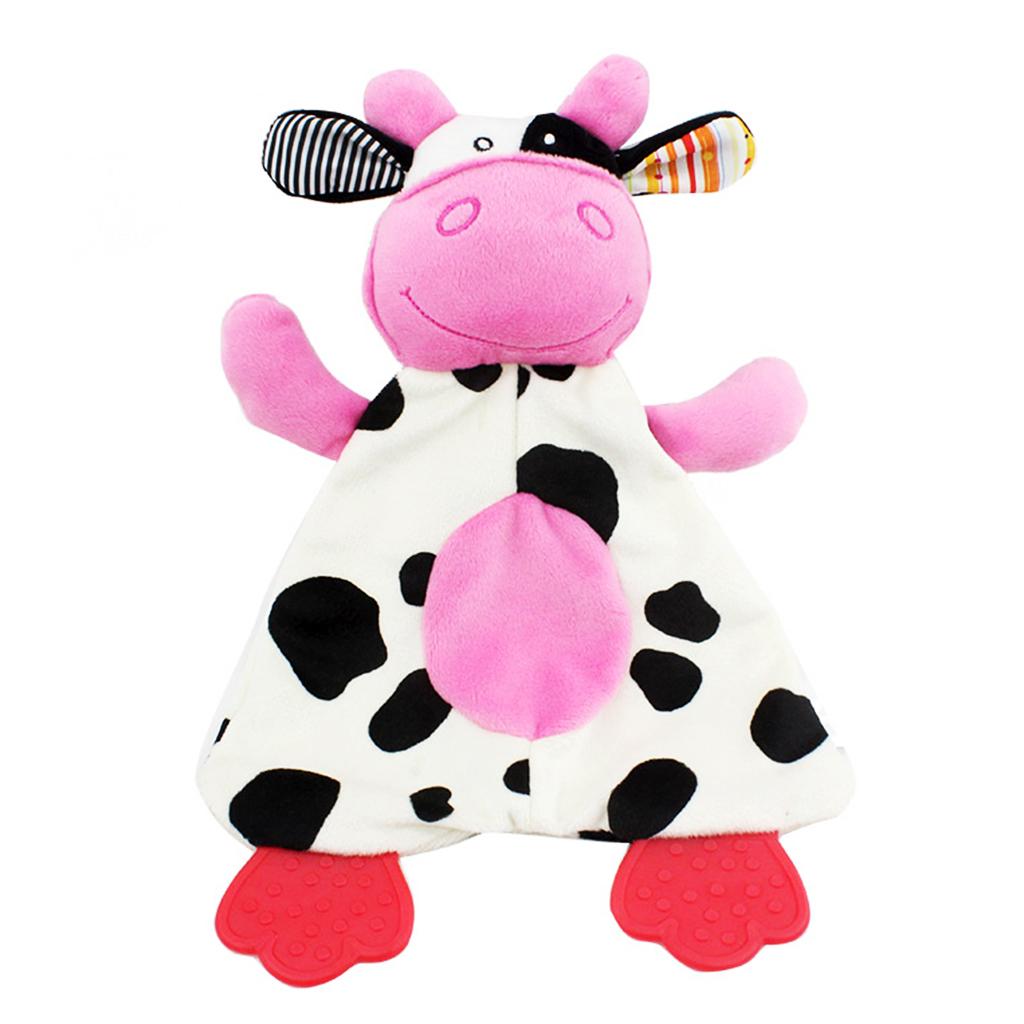 Baby Animal Soft Plush with BB Hand Rattle Security Blanket  Cow